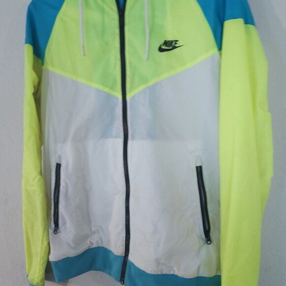 Men’s Nike Hoodie Windrunner Jacket Sz small Neon yellow blue white must have - Picture 14 of 15